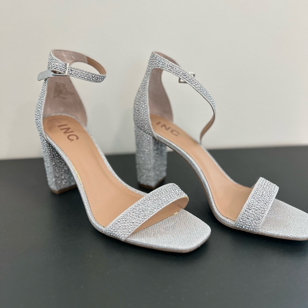 INC International Concepts Glittering Silver Block Heels